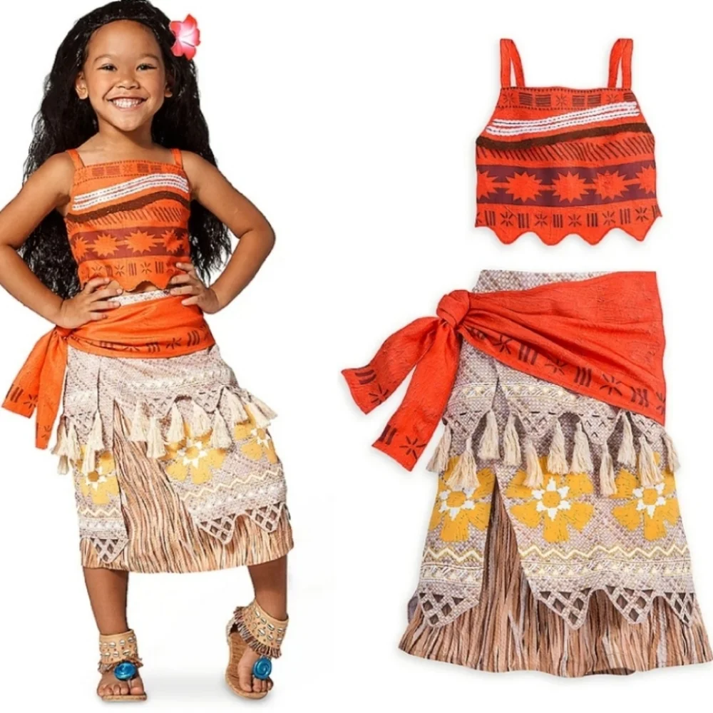 Disney MOANA Costume 3pc Sarong Skirt Top Halloween Dress Up Polynesian Play